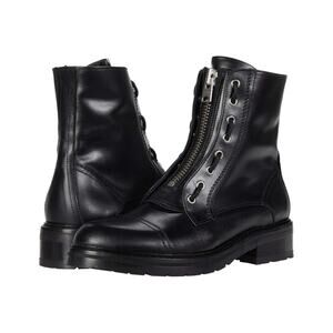 NWOB All Saints Ariel Black Leather Combat Boots Zipper Size EU 35